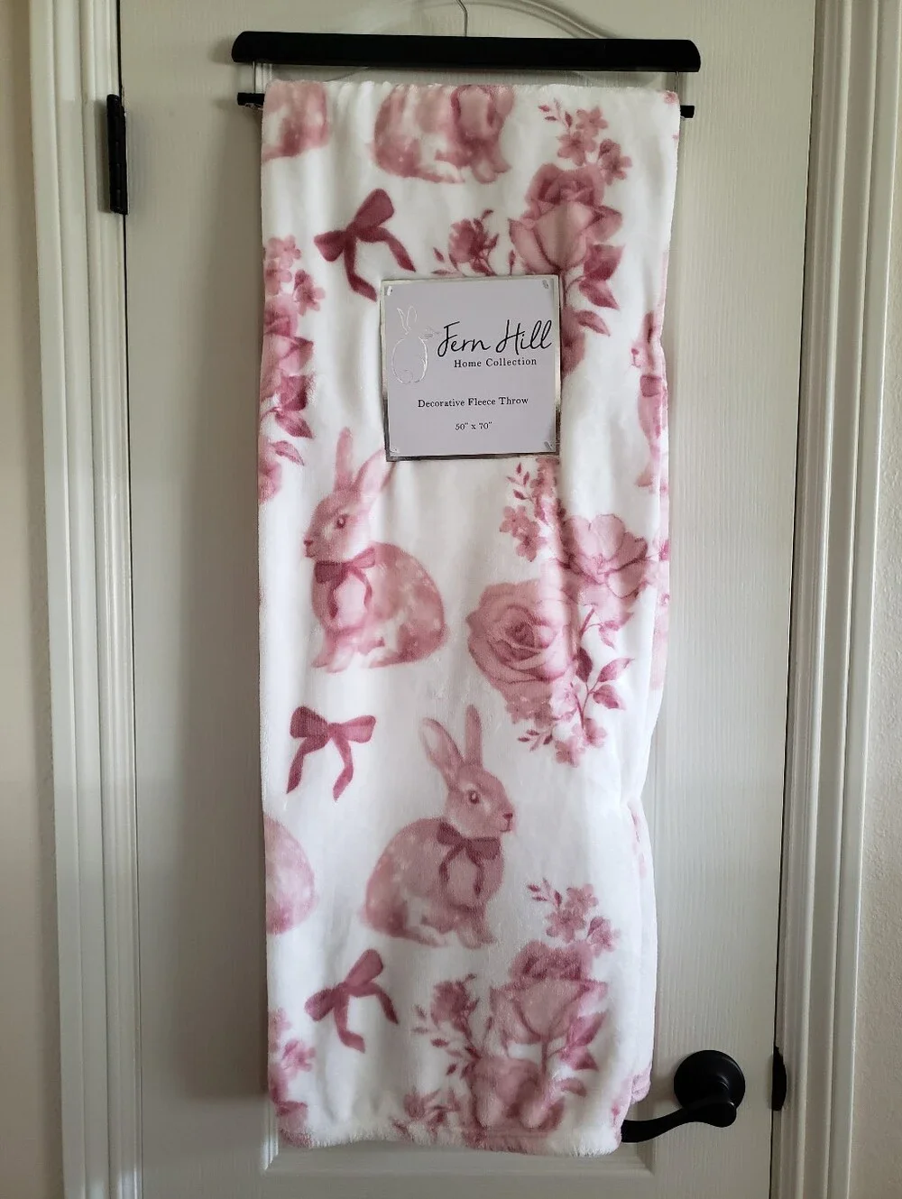 Fern Hill Home Collection Decorative Pink Floral & Bunny Decorative Fleece Throw
